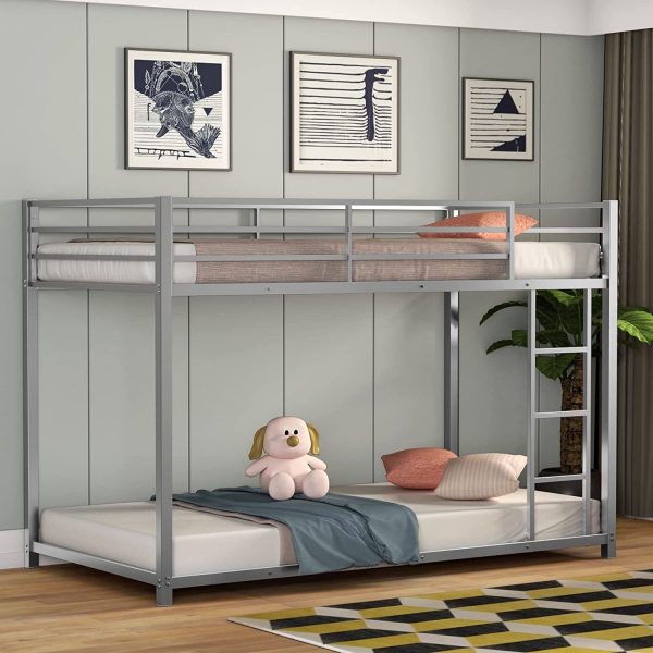 Twin over Twin Low Profile Modern Bunk Bed in Silver Metal Finish - Image 4