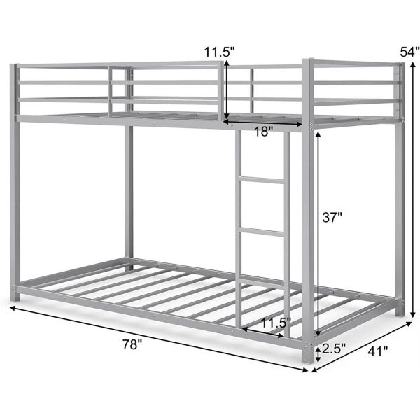 Twin over Twin Low Profile Modern Bunk Bed in Silver Metal Finish - Image 5