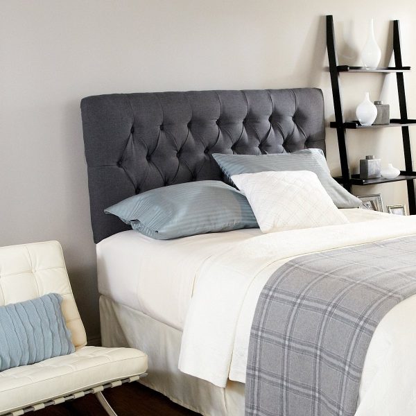 Queen size Padded Button Tufted Upholstered Headboard in Charcoal - Image 3