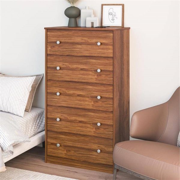 Modern 5-Drawer Bedroom Chest Dresser in Rustic Brown Wood Finish - Image 2