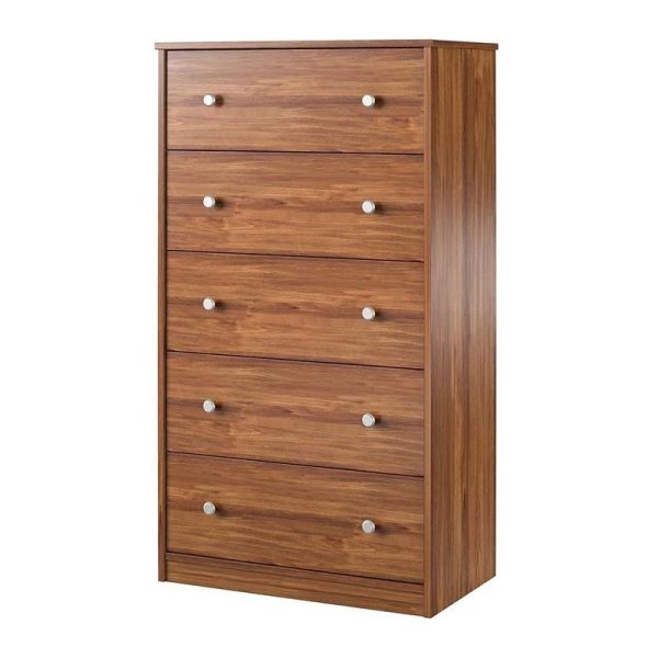Modern 5-Drawer Bedroom Chest Dresser in Rustic Brown Wood Finish - Image 4