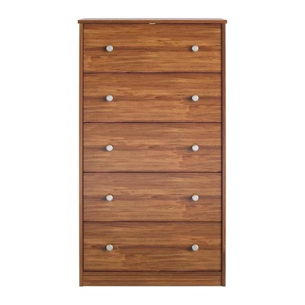 Modern 5-Drawer Bedroom Chest Dresser in Rustic Brown Wood Finish - Image 5