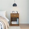 Rusic Brown Oak Farmhouse 1-Drawer Bedroom Nighstand with Open Shelf - Image 2