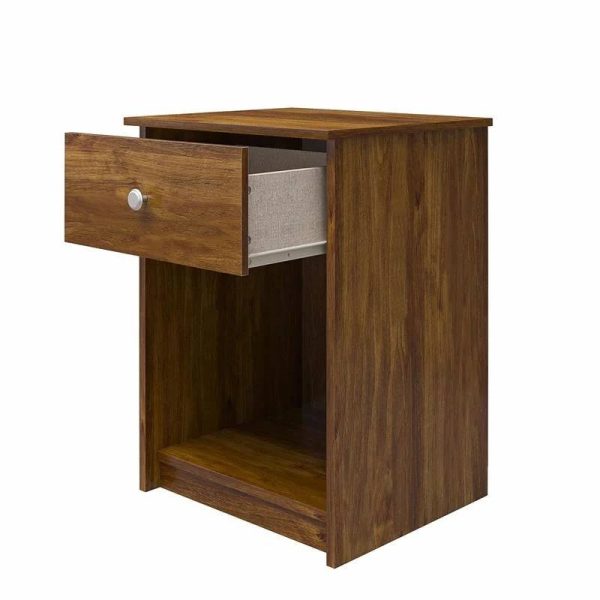 Rusic Brown Oak Farmhouse 1-Drawer Bedroom Nighstand with Open Shelf - Image 3