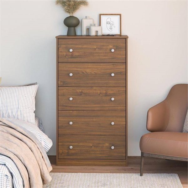 Modern 5-Drawer Bedroom Chest of Drawers in Rustic Walnut Wood Finish - Image 3