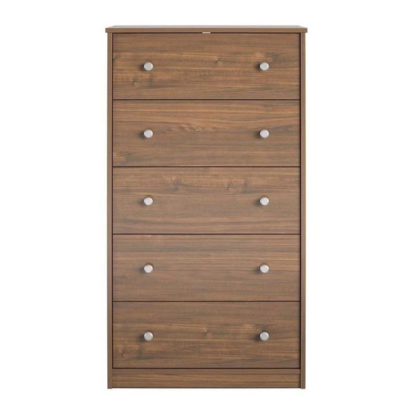 Modern 5-Drawer Bedroom Chest of Drawers in Rustic Walnut Wood Finish - Image 4