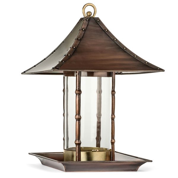 Copper Finish Metal Bamboo and Glass Asian Style Wild Bird Feeder - Image 2