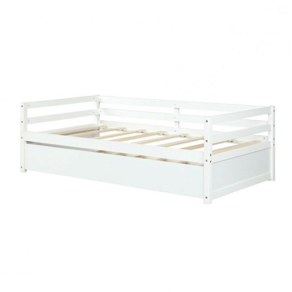 Twin/Twin Dorm Style Trundle Daybed Platform Bed Frame in White - Image 2