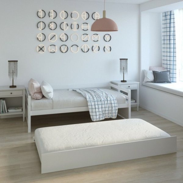 Twin/Twin Dorm Style Trundle Daybed Platform Bed Frame in White - Image 3