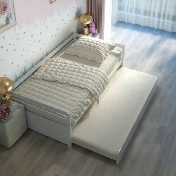 Twin/Twin Dorm Style Trundle Daybed Platform Bed Frame in White - Image 4