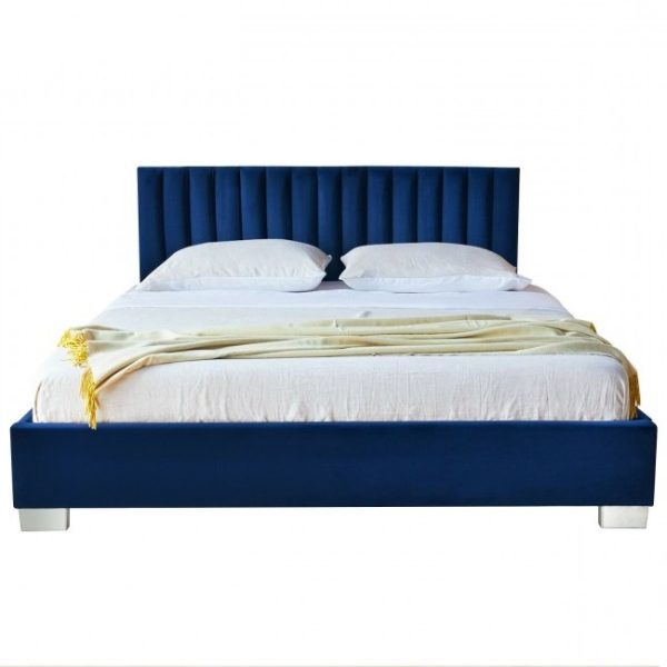 Navy Blue Flannel Tufted Upholstered Platform Bed in Queen Size - Image 2