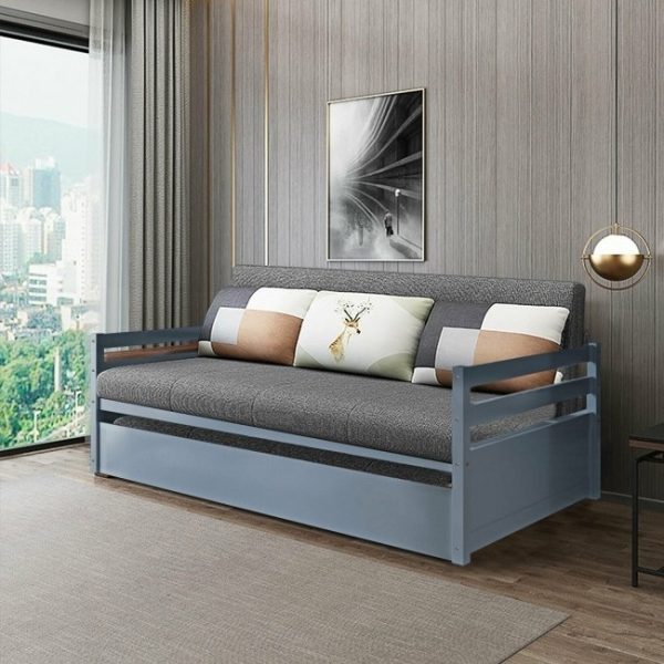 Twin/Twin Dorm Style Trundle Daybed Platform Bed Frame in Grey - Image 3