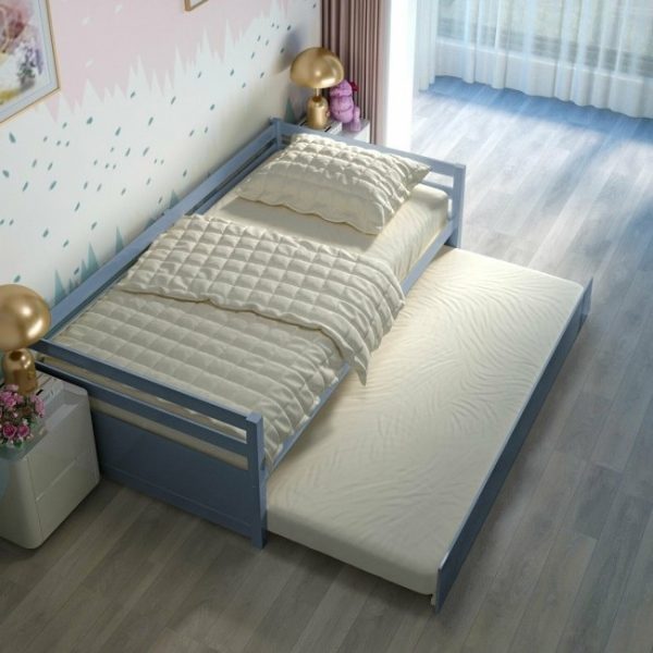 Twin/Twin Dorm Style Trundle Daybed Platform Bed Frame in Grey - Image 4