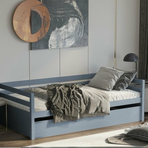 Twin/Twin Dorm Style Trundle Daybed Platform Bed Frame in Grey - Image 5