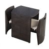 3 Piece Compact Espresso/White Wicker Patio Cushioned Outdoor Chair Table Set - Image 2