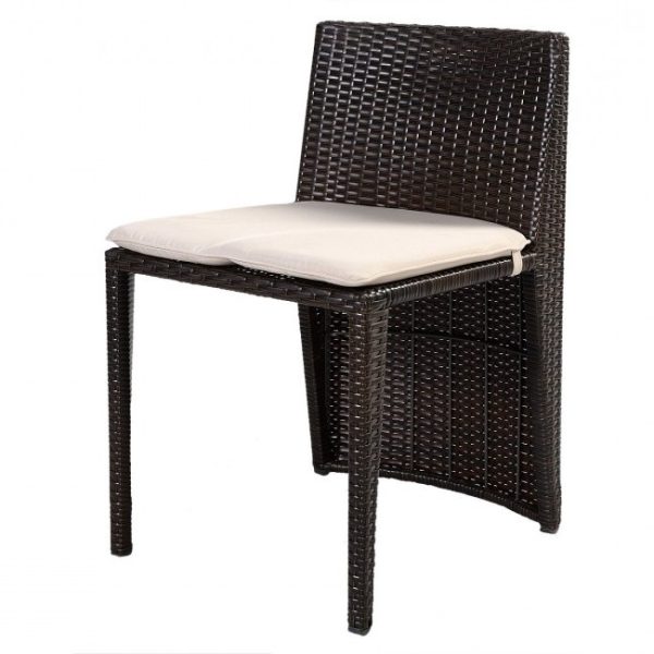 3 Piece Compact Espresso/White Wicker Patio Cushioned Outdoor Chair Table Set - Image 3