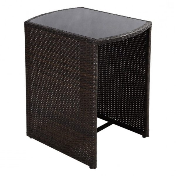 3 Piece Compact Espresso/White Wicker Patio Cushioned Outdoor Chair Table Set - Image 4