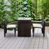 3 Piece Compact Espresso/White Wicker Patio Cushioned Outdoor Chair Table Set - Image 5