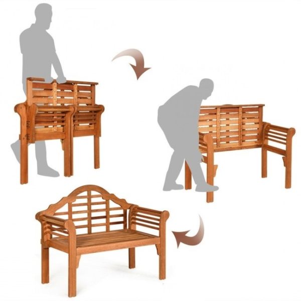FarmHome Folding 2 Seater Garden Eucalyptus Bench - Image 2