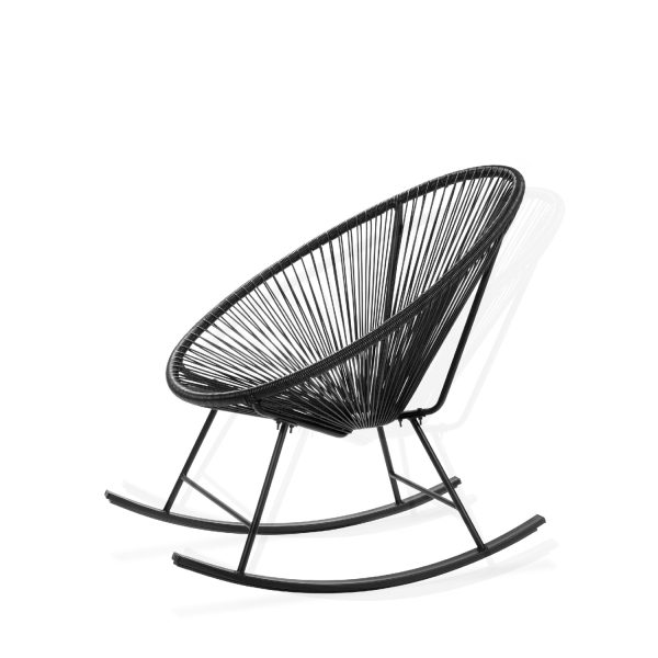 3 Piece Black Oval Patio Woven Rocking Chair Bistro Set - Image 2