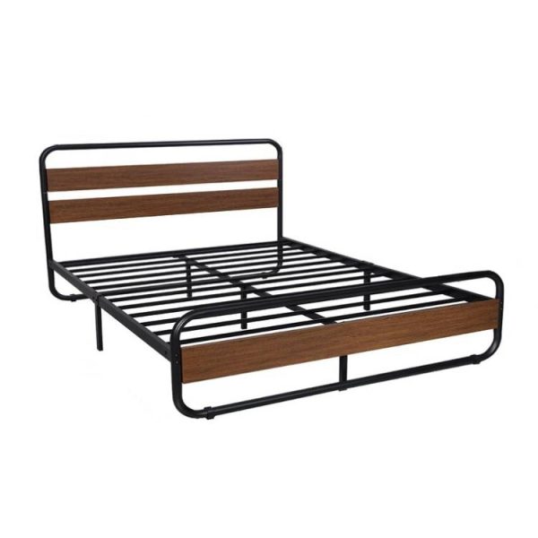 King size Heavy Duty Industrial Modern Metal Wood Platform Bed Frame with Headboard - Image 3