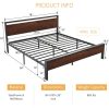 King Metal Platform Bed Frame with Mahogany Wood Panel Headboard Footboard - Image 4