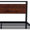 King Metal Platform Bed Frame with Mahogany Wood Panel Headboard Footboard - Image 5