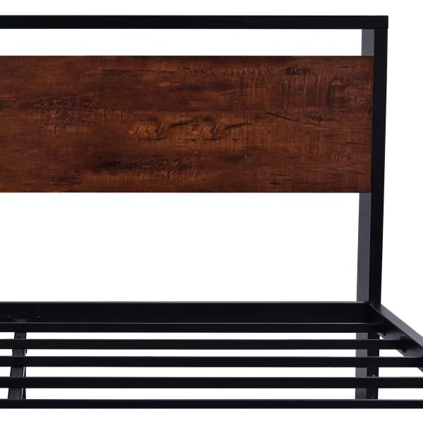 King Metal Platform Bed Frame with Mahogany Wood Panel Headboard Footboard - Image 5
