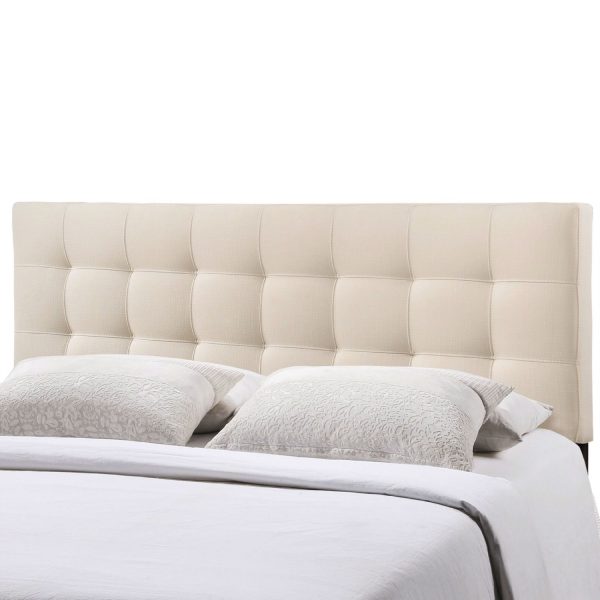 King size Off-White Ivory Fabric Button-Tufted Upholstered Headboard - Image 2