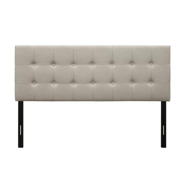 King Button-Tufted Headboard in Light Grey Beige Taupe Upholstered Fabric - Image 2