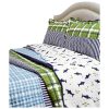 King Navy Blue Green Plaid Shark Theme Reversible 3 Piece Coverlet Quilt Set - Image 2