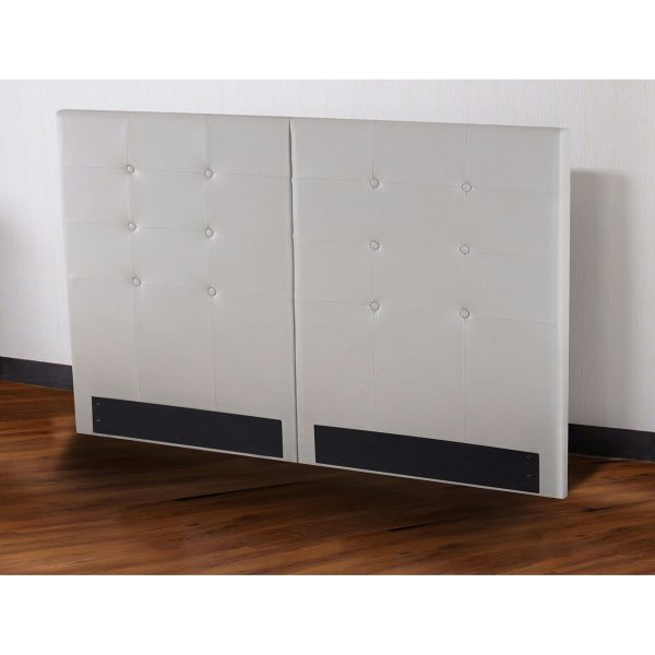 King size Light Gray Off White Faux Leather Upholstered Platform Bed with Headboard - Image 3