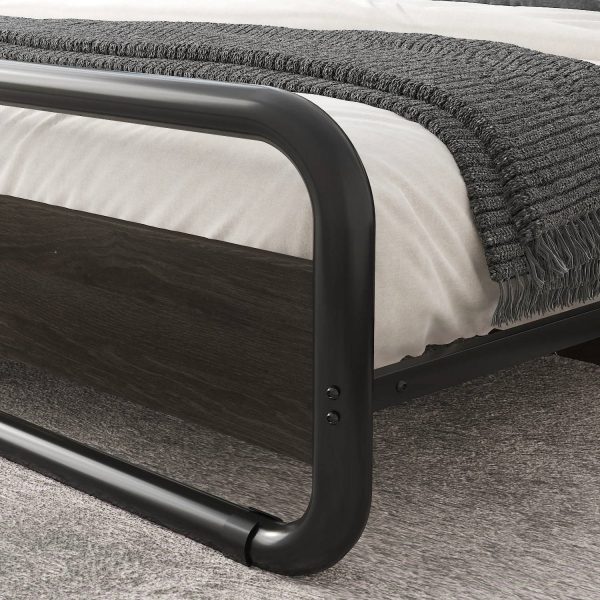 King Heavy Duty Round Metal Frame Platform Bed with Black Wood Panel Headboard - Image 3