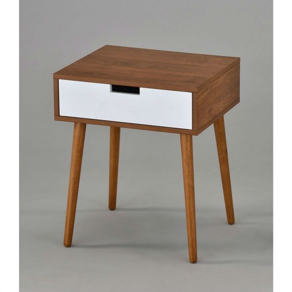 Modern Mid-Classic End Table Nightstand in Light Walnut and White - Image 2