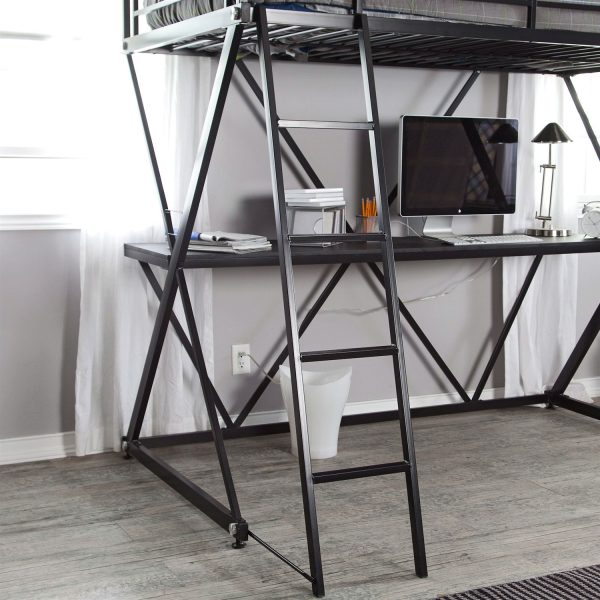 Modern Twin over Desk Loft Bed with Ladder in Black Metal Finish - Image 2