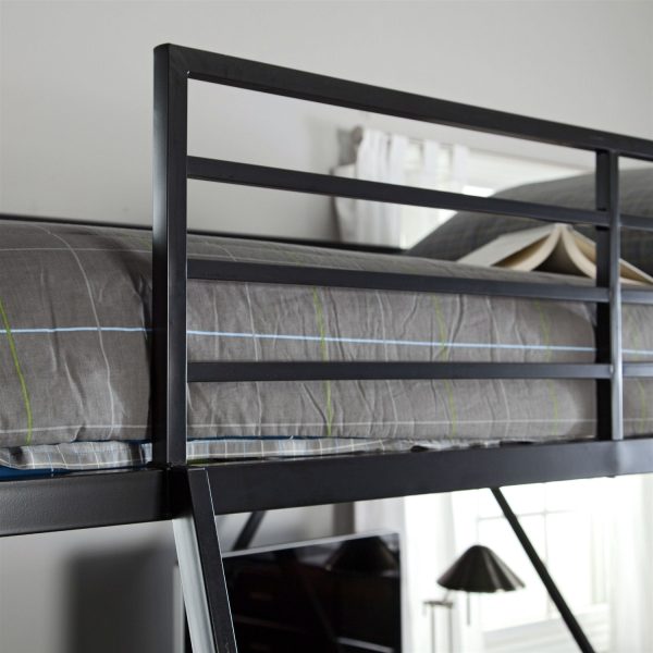 Modern Twin over Desk Loft Bed with Ladder in Black Metal Finish - Image 3