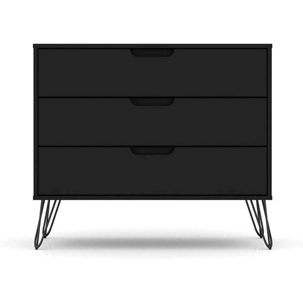 Modern Scandinavian Style Bedroom 3-Drawer Dresser in Black Wood Finish - Image 2