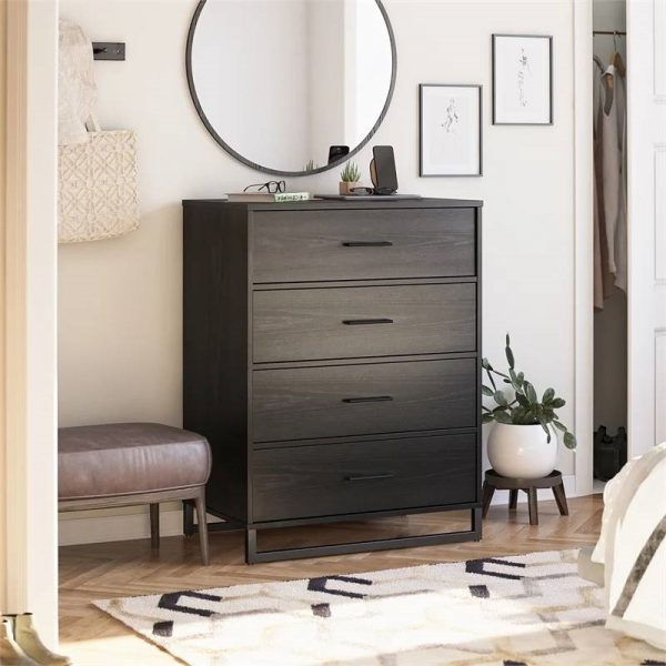 Modern 4-Drawer Bedroom Chest Dresser in Rustic Black Wood Finish - Image 2