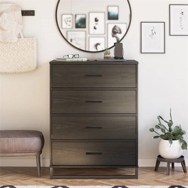 Modern 4-Drawer Bedroom Chest Dresser in Rustic Black Wood Finish - Image 3