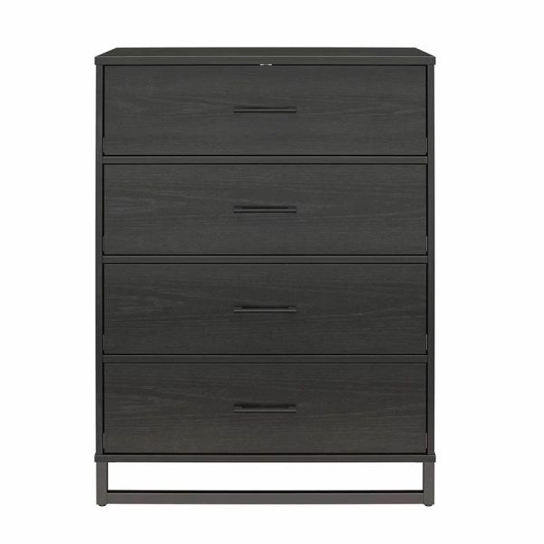 Modern 4-Drawer Bedroom Chest Dresser in Rustic Black Wood Finish - Image 4