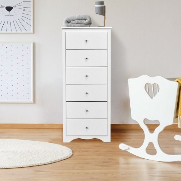 Modern White 6 Drawer Tall Wood Dresser Chest - Image 2
