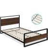 Modern FarmHome Queen Low Profile Metal Wood Platform Bed - Image 2