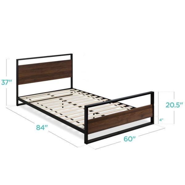 Modern FarmHome Queen Low Profile Metal Wood Platform Bed - Image 3