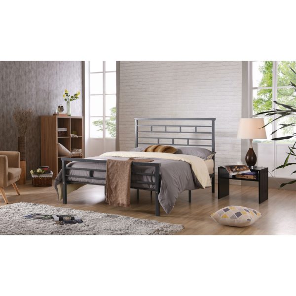 Queen Platform Bed Frame with Metal Headboard in Titanium Silver Finish - Image 2