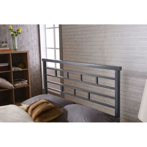 Queen Platform Bed Frame with Metal Headboard in Titanium Silver Finish - Image 3
