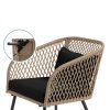 3 Piece Beige/Black Outdoor Weave Wicker Bistro w/ Tempered Glass Side Table Set - Image 3