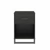 Modern 1-Drawer Bedroom Nightstand in Rustic Black Wood Finish with Metal Legs - Image 4
