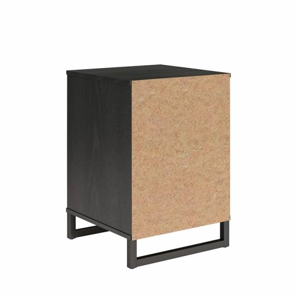 Modern 1-Drawer Bedroom Nightstand in Rustic Black Wood Finish with Metal Legs - Image 5