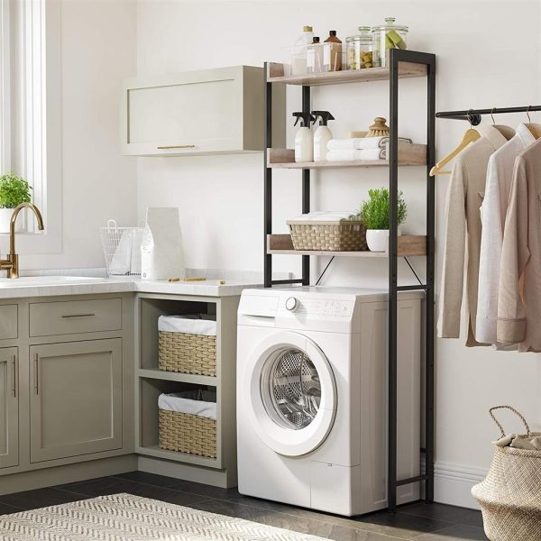 Modern FarmHouse 3 Tier Over The Toilet Metal Wood Storage Shelves - Image 3