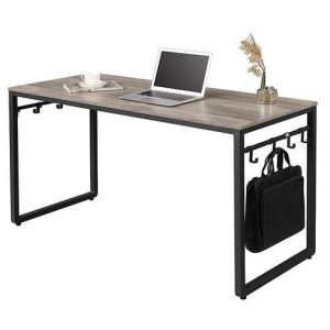 Modern Industrial Metal Frame Wood Top Laptop Computer Desk with Hooks